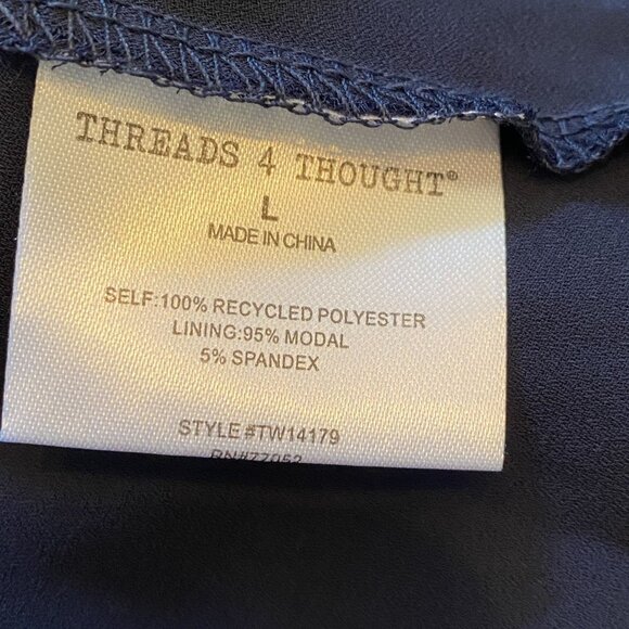 Threads 4 Thought Navy Blue Womens L Classic Preppy Cinched Waist  Lined Dress - Picture 4 of 13